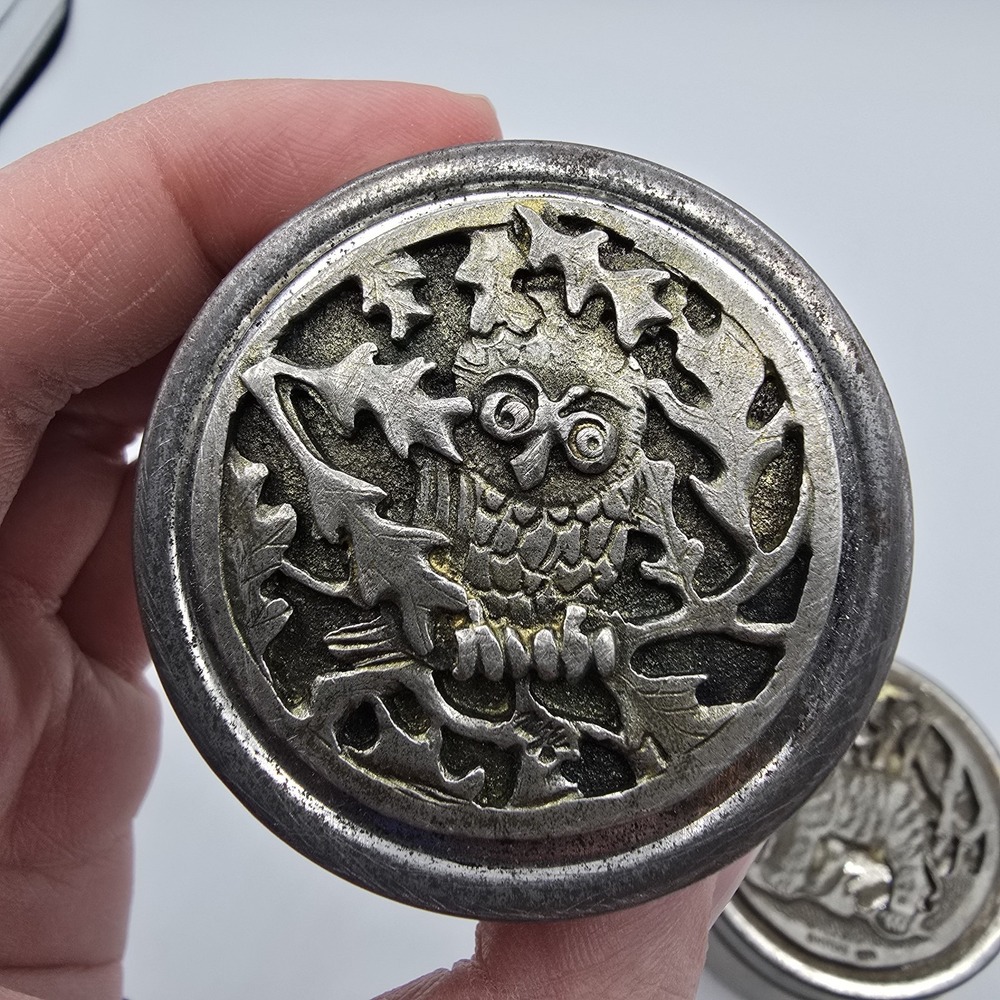 1970s Metzke Pewter Round‎ Panther Lioness Owl Tiger Trinket Tin Box Small AS IS - Picture 4 of 13